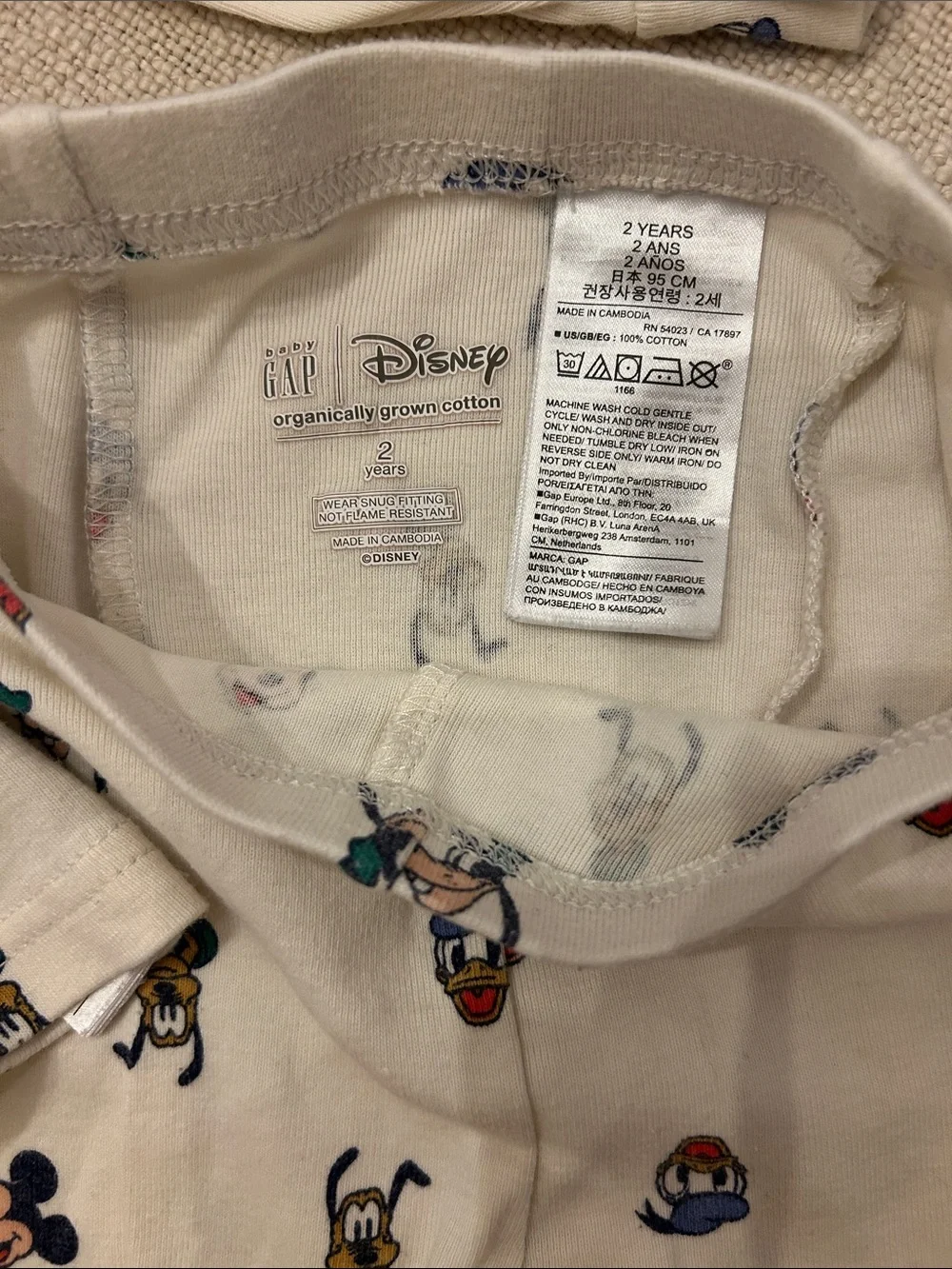 BabyGAP Disney Cream Kids Pajama Set with Mickey, Donald, Goofy, Pluto Faces, 2T